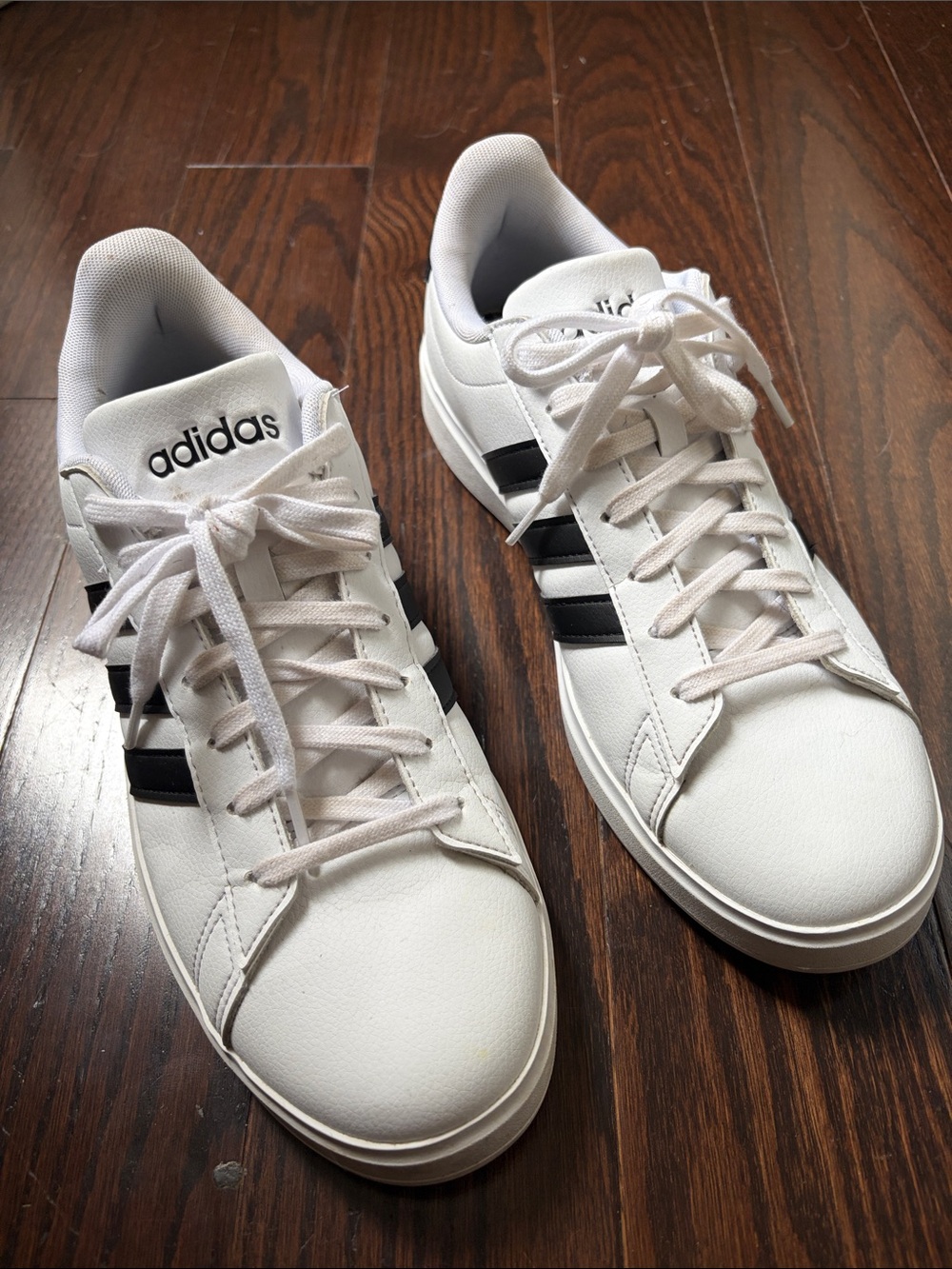 adidas White Sneakers with Black 3-Stripes